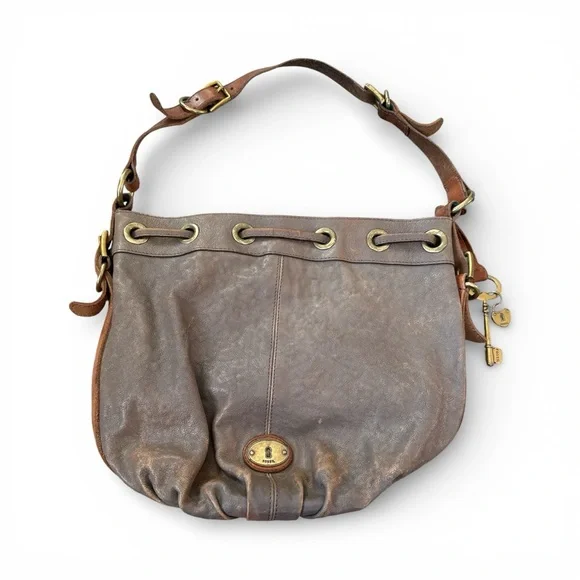 2 Vintage Leather Fossil Tote bags Purses brown & Black - Picture 2 of 9